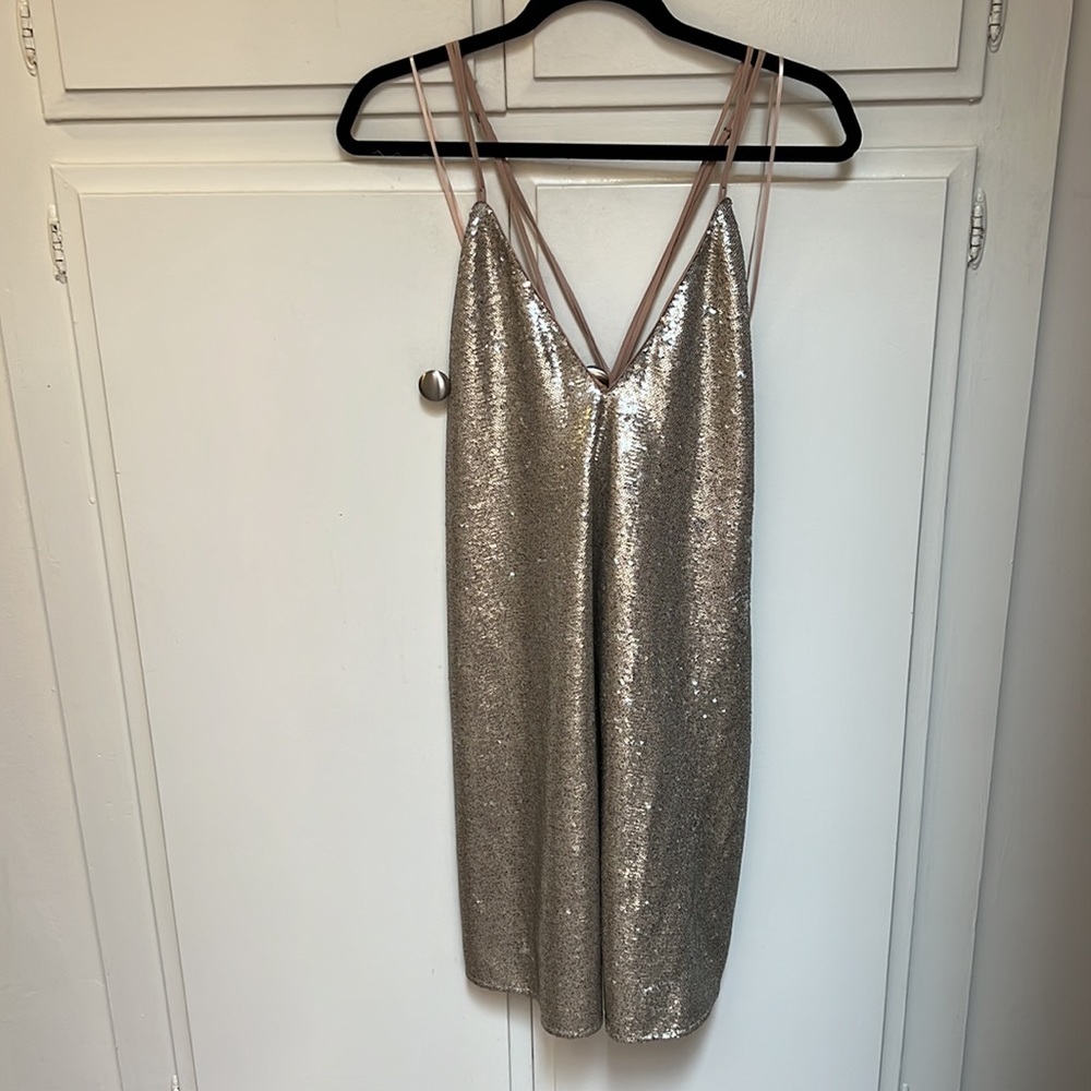 Pewter flat sequined shift dress